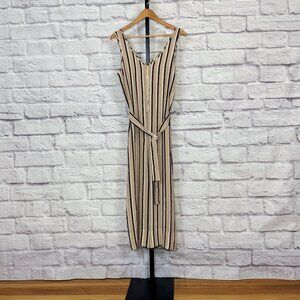 Asceno Tan Silk Crepe Striped Wide Leg Cropped Jumpsuit